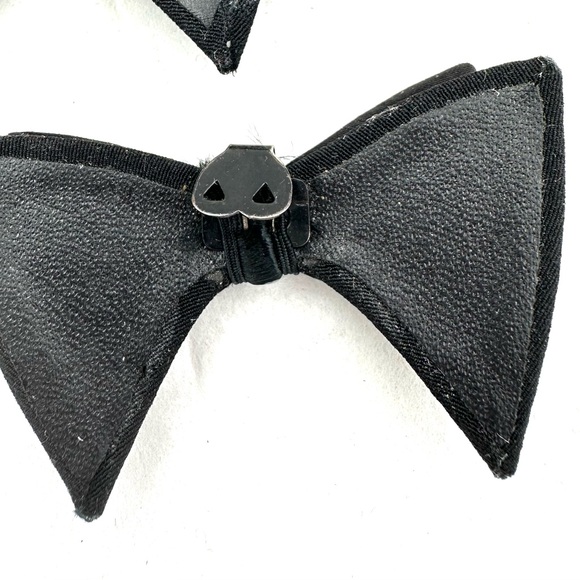 Vintage Black Bow Clear Rhinestone Shoe Clips Fancy Black Tie - Picture 11 of 11